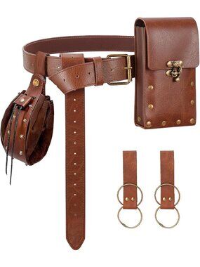Renaissance Brown F Medieval Belt Pouch Set Removable Pouch and Drawstring Bag
